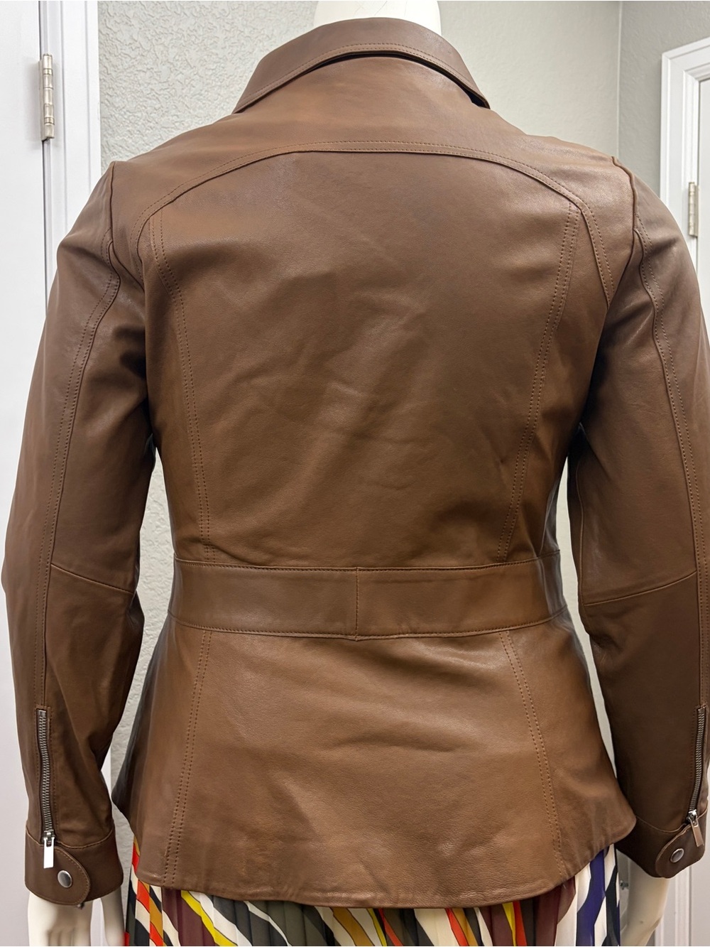 Rebecca Taylor Chestnut Brown Leather Zip Jacket NWT - Size 16 - Picture 9 of 16